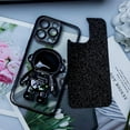 thumbnail image 3 of 6D Bling Astronaut iPhone 12 Pro Case, Cute Liquid Plating Sparkle Floating Glitter Quicksand Phone Case for Women, Girl - Black (Astronaut is Fixed, Without Kick Stand), 3 of 12