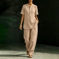 thumbnail image 2 of Cekizud 2 Piece Sets for Women Linen Blend Short Sleeve Tunic Top and Wide Leg Pants Casual Outfits Sets,Sizes S-3XL, 2 of 5
