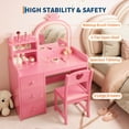 thumbnail image 5 of 2-in-1 Kids' Vanity Table Set with Lighted Mirror, Princess Wooden Makeup Vanity with Chair, Storage Shelves and Drawers, Children's Toy Furniture, Pink, 5 of 7
