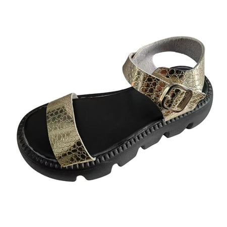 

Ladies Fashion Summer Solid Leather Open Toe Buckle Thick Sole Sandals