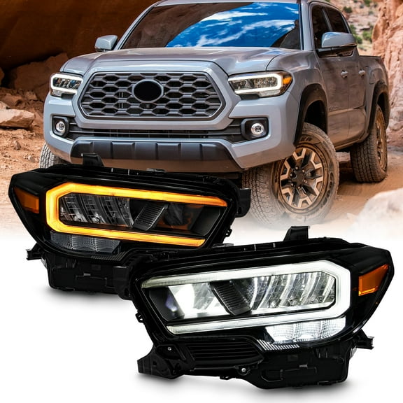 AKKON - Fits 2016-2022 Toyota Tacoma [Full LED] Projector Black Headlights Pair with DRL Running   Sequential Signal