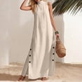 thumbnail image 6 of Dvprdro Mandarin Collar Sleeveless Button Front Side Slit Maxi Dress for Women Loose Fit A Line Summer Daily Solid, 6 of 8