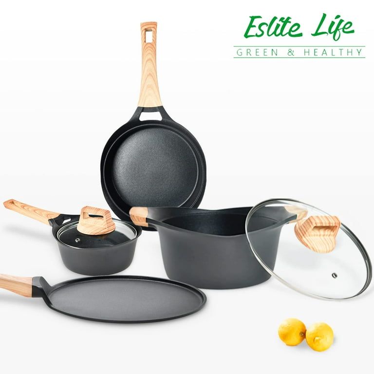 Eslite Life Deep Frying Pan with Lid Nonstick Saute Pan Granite Stone Coating