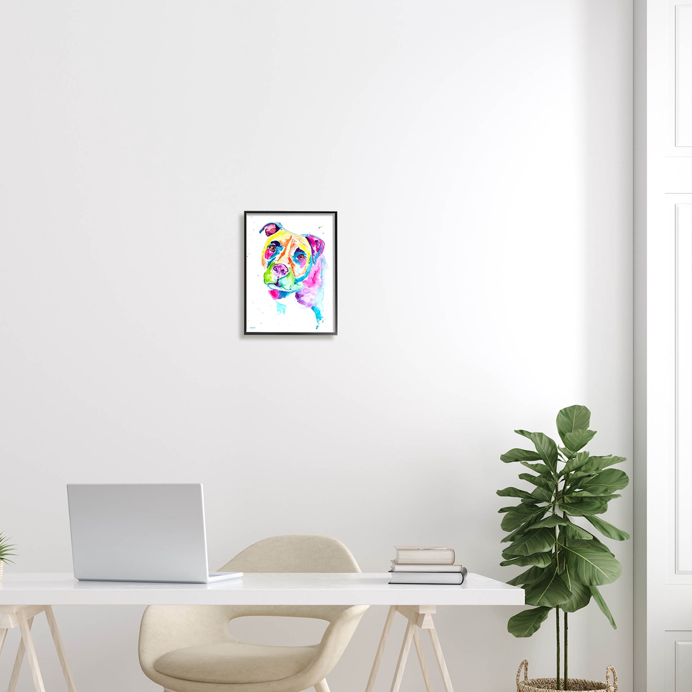 Pit Bull Casual Watercolor Style Animals & Insects Graphic Art Black Framed Art Print Wall Art