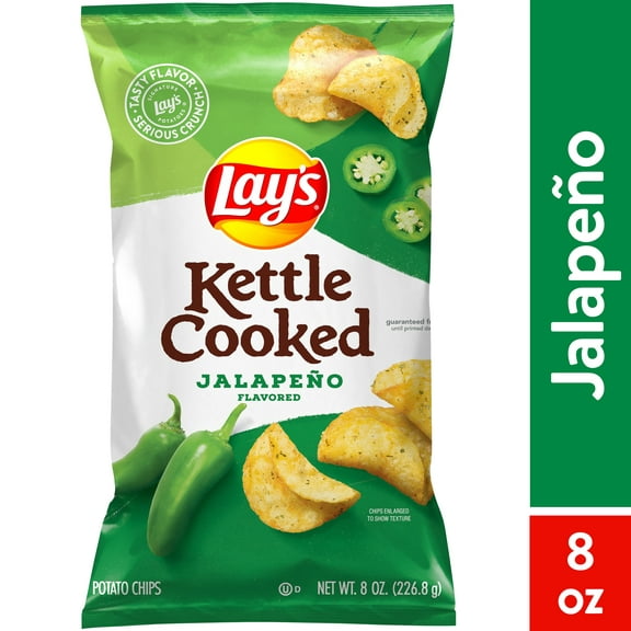 Lay's Kettle Cooked Jalapeno Potato Snack Chips, 8 oz Bag