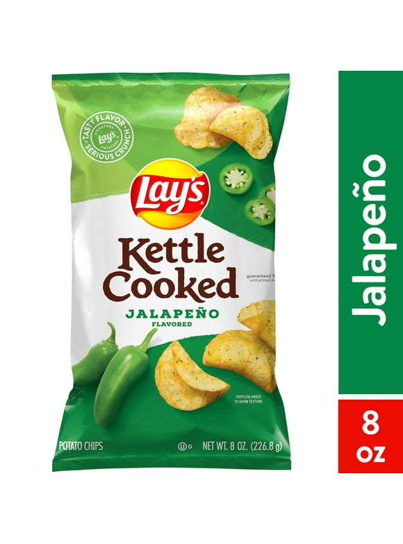 Lay's Kettle Cooked Jalapeno Potato Snack Chips, 8 oz Bag