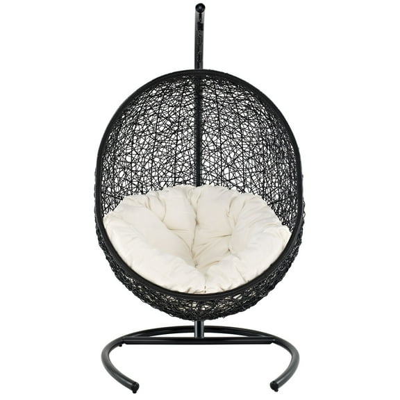 Modern Contemporary Outdoor Patio Rattan and Wicker Swing Lounge Chair White