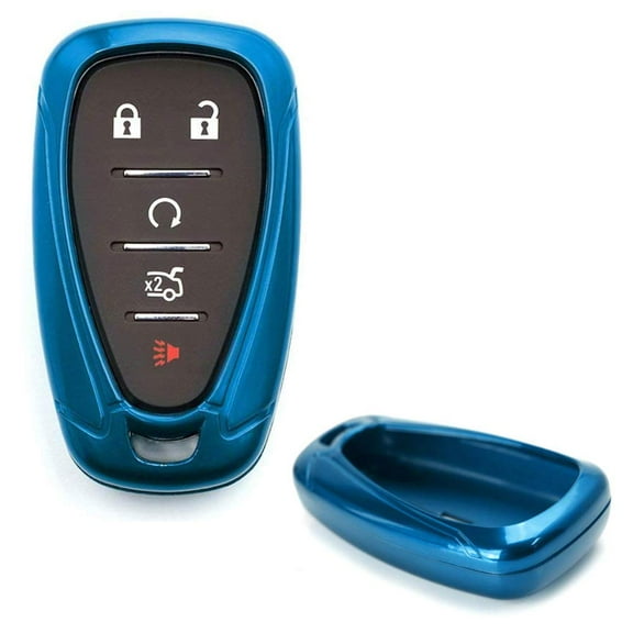 Glossy Metallic Blue Exact Fit Key Fob Shell Cover For 2016-up Chevrolet Camaro Cruze Spark Volt, 2017-up Malibu Bolt Sonic Trax, etc