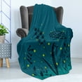 thumbnail image 4 of Firefly Soft Flannel Fleece Throw Blanket, Summer Night Forest Grass Ferns Branches Botanical Leaves with Bugs Print, Cozy Plush for Indoor and Outdoor Use, 70" x 90", Dark Teal Yellow, by Ambesonne, 4 of 5