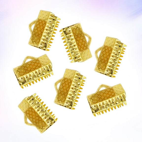 WHAMVOX 100 PCS Textured Crimp End Clamps Ribbon Ends Findings Cord Ends Size 1 Golden