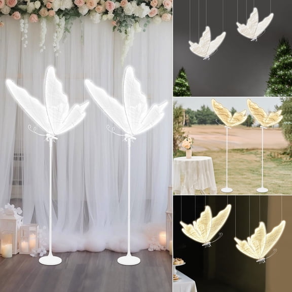 18W Butterfly Floor Lamp, Led Atmosphere Lamp, Wedding Decoration Lamp White Light 23.6*57.5-70.1in for Use in Stages, Weddings, Hotels, Windows