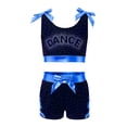 thumbnail image 3 of Moggemol Kids Girls Rhinestone Print Crop Tank Tops and Stretchy Shorts Set for Training Performance Blue 8, 3 of 5