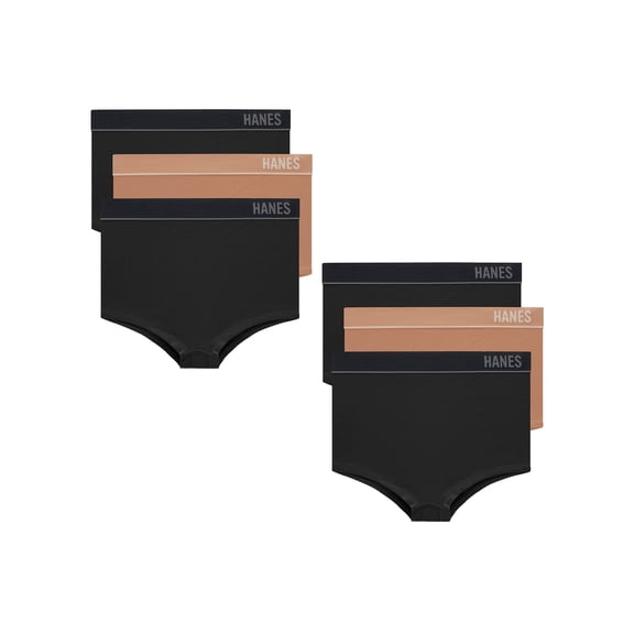 Hanes Originals Women's Seamless Rib Boyfit Underwear, Neutrals, 6-Pack Black/Deep Glow/Black 2XL