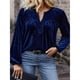 thumbnail image 5 of Blusas de Terciopelo con Cuello en V para Mujer, Estilo Vintage, Larga, Botones, Plisadas, Elegantes, Informales, de Otoño. Azul 5XL, 5 of 8