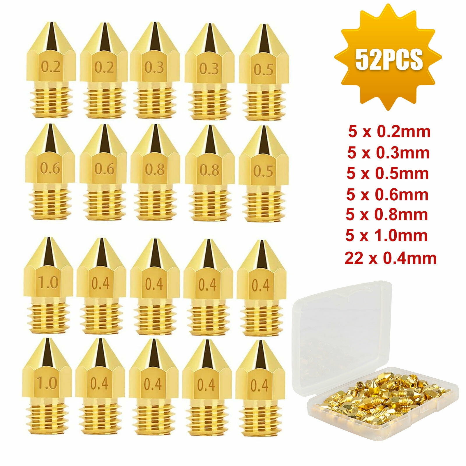 3D Printer 0.2-1.0mm Brass Mk8 Extruder Nozzle Print Heads For 1.75/3mm Makerbot 