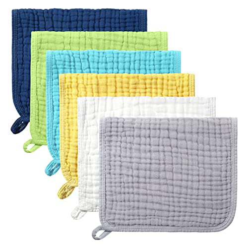 6 Pieces Large 20 x 10 Inch Muslin Baby Bibs Burp Cloths Multi-Colors Muslin Washcloths Baby Burping Cloth Diapers 6 Absorbent Layers Muslin Face Towels for Baby Boys Girls Chic Color 