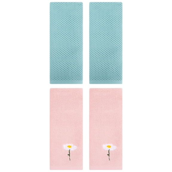 Unique Bargains 4 Pcs Cotton Bathroom Hand Towels 13" x 30" Pink/Light Blue