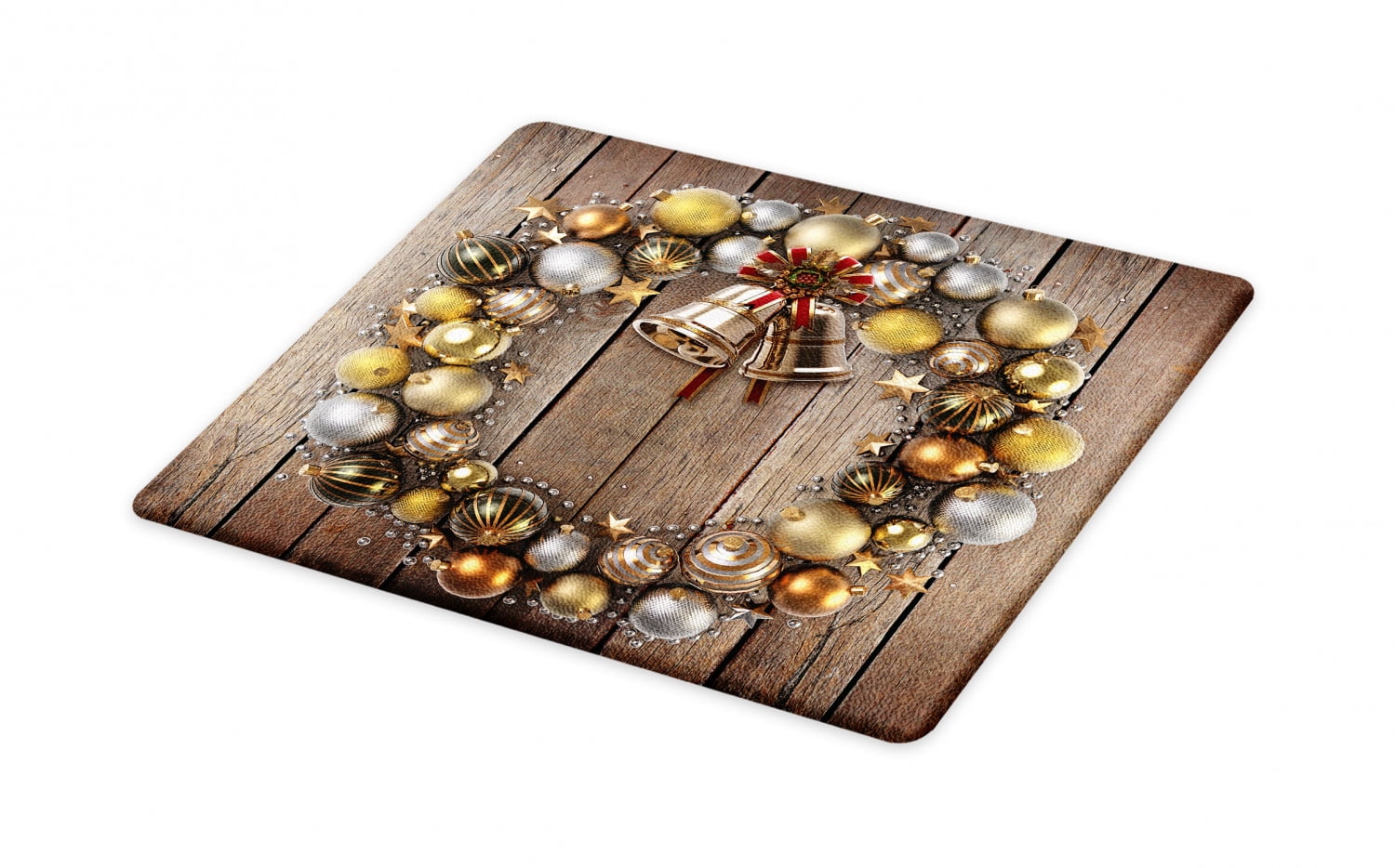 Christmas Cutting Board, Wreath Style Ornament with Baubles on Rustic