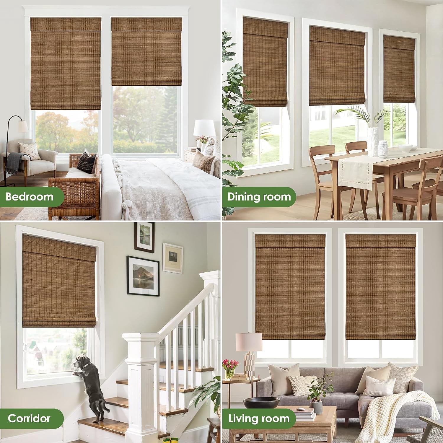 LazBlinds Cordless Bamboo Roman Shades, Privacy Blinds for Interior Windows, Room Darkening Roll Up Bamboo Blinds for Home & Patio, 33" W x 64" H, Highfield Teak