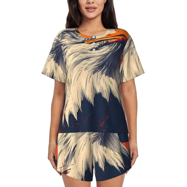 Fotbe American Bald Eagle A Conjunto de Pijama Estampado para Mujer, 2 Piezas, Ropa de Dormir con Camiseta de Manga Corta y Shorts Suaves-XX-Large