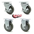 thumbnail image 4 of Polyurethane Swivel Top Plate Caster Set of 4 with 4 Inch Gray Wheels - Includes 2 Swivel with Top Locking Brakes and 2 Rigid - 1400 lbs. Total Capacity - Service Caster Brand, 4 of 4