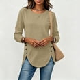 thumbnail image 5 of VBVC Women's Crew Neck Tunic Sweatshirt , Ladies' Long Sleeve Side Button Pullover , Casual Fall Curved Hem Tops For Women, Khaki , S-2XL, 5 of 7