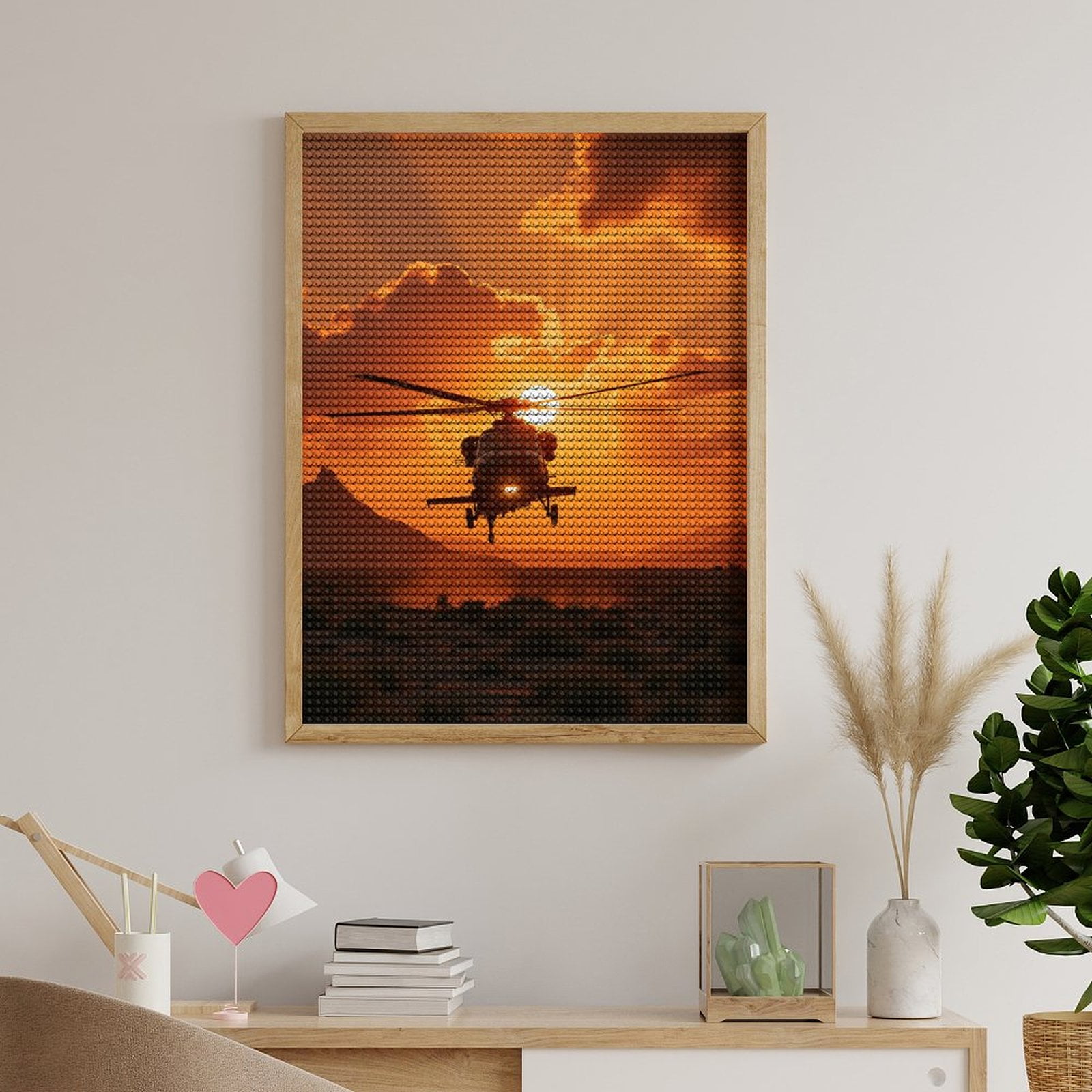 Diamond Art Kits for Adults, Sunset Helicopter Desert Silhouette 5D Diamond Painting Kits for Adults Beginners, DIY Full Drill Diamond Painting, Gem Art and Crafts 12x16