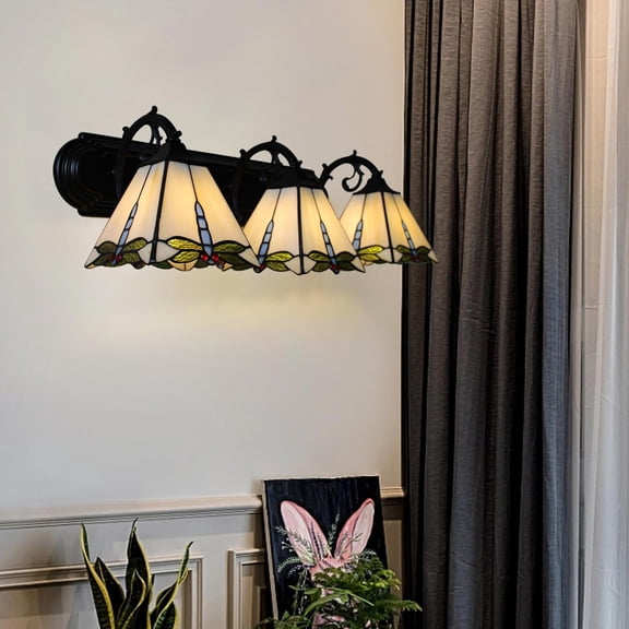 Tiffany Wall Sconce 3 Lights Vintage Stained Glass Wall Lamp for Bedroom Living Room Bathroom Hallway,Wall Mounted Vanity Light Indoor Light Fixture