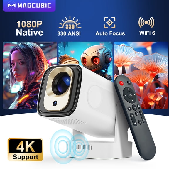 Magcubic Native 1080P & 4K Support Mini Projector, 330 ANSI, Auto Focus with 5W Speaker, WiFi&Bluetooth, Voice Control, Portable Outdoor & Home Movie Projector HY310