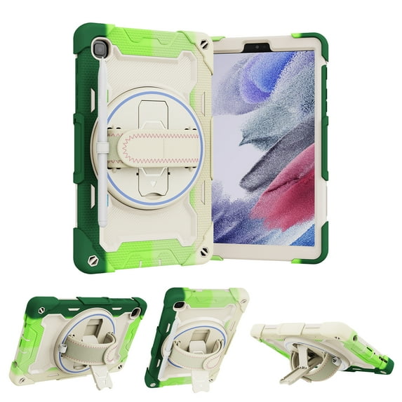 ELEHOLD Rugged Hand Strap Case Compatible with Samsung Galaxy Tab A7 Lite 8.7 inch T220 T225,PC+TPU with Heavy Duty Protection Kickstand Shockproof Cover ,Green/Colorful