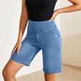 thumbnail image 6 of Wensltd Elastic Denim Shorts Wide Leg Summer Jean Shorts with Pockets Casual Walking, 6 of 9