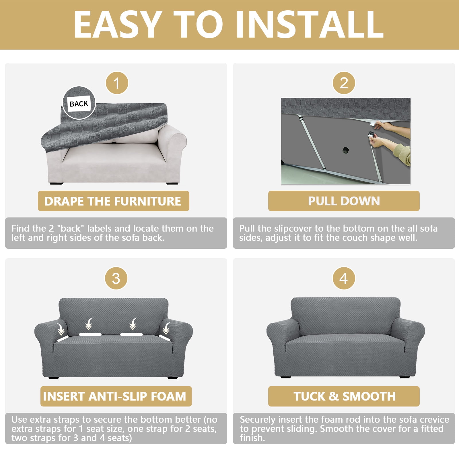 JIATER 1-Piece Sofa Cover Stretch Couch Cover Washable Sofa Slipcover Furniture Protector for 3 Cushion Sofa,Light Gray
