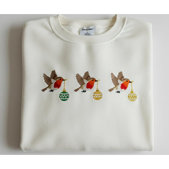 Cute Robin Bird Embroidered Christmas Sweatshirt Red Robin Holiday Sweater Bird Lover Gift Garden Bird Christmas Shirt Cozy Nature Lover
