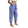 thumbnail image 7 of Womens Stripe Jogger Pants Comfy Long Lounge Bottom, Drawstring Elastic Waist Pants with Pockets Blue M(M), 7 of 7