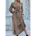thumbnail image 2 of Button Detail Tiered Midi Dress, Brown, X-Large, 2 of 5