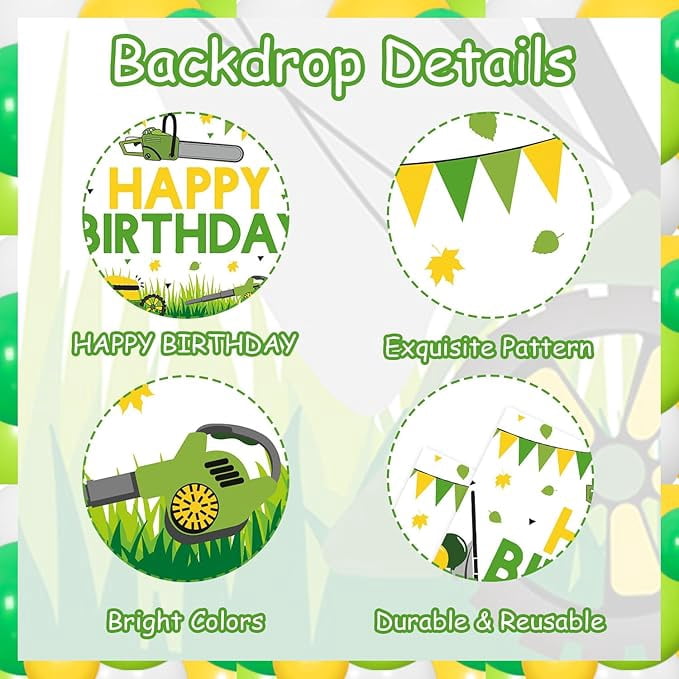 80Pcs Lawnmower Birthday Party Decoration, Green Tractor Party Decor with Mower Backdrop Happy Birthday Green Balloon Garland Arch Kit for Boys Farm Themed Tractor Time Party Supplies