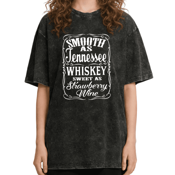 Women's Y2K Smooth As Tennessee Whiskey Retro Graphic Casual Short Sleeve Washed Tee Black S-2XL Plus Size