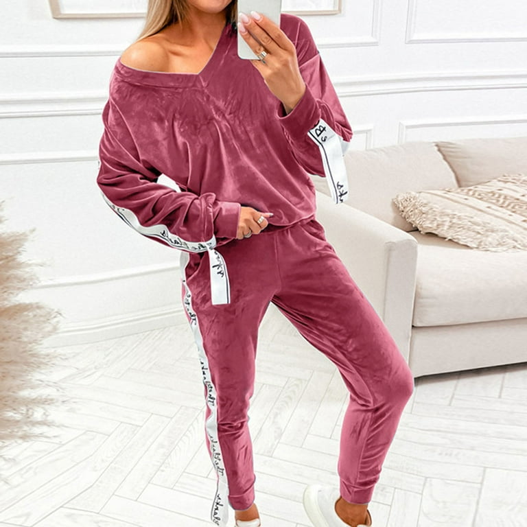 Megalopolis Somatisk celle aften RQYYD Women's Sweatsuit Velour Set Long Sleeve Splicing V Neck Tops and Pants  Joggers Suits 2 Piece Tracksuits Outfits on Clearance (Pink,L) - Walmart.com