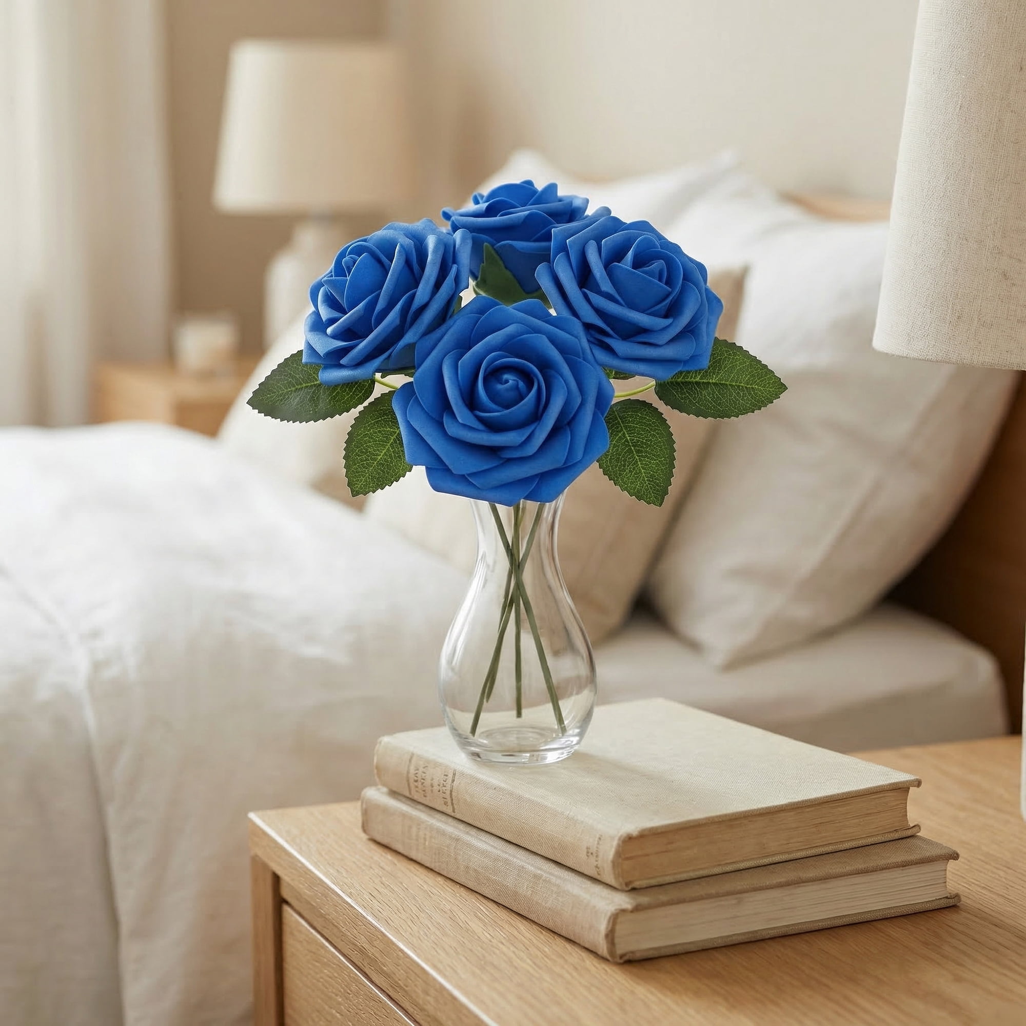 Unique Bargains Artificial Detachable Rose Silk Flower Dark Blue 7.1"