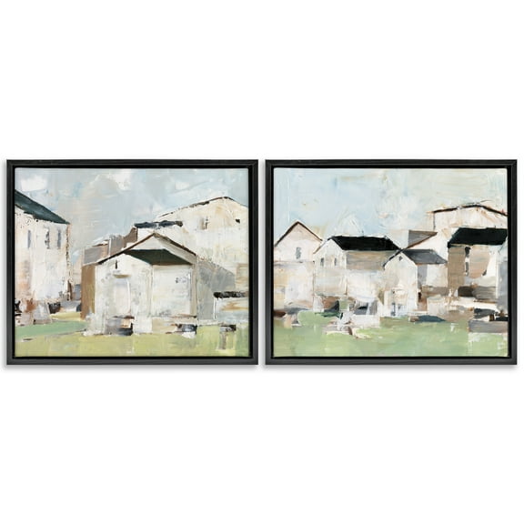 Stupell Industries Cluster of Houses View Buildings & Architecture Painting Black Floater Framed Canvas Art Print Wall Art, 21 x 17, Set of 2