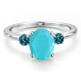 thumbnail image 3 of Gem Stone King 14K White Gold Green Turquoise and London Blue Topaz Engagement Ring for Women | 1.76 Cttw | Oval 9X7MM | Gemstone Birthstone | Size 8, 3 of 6