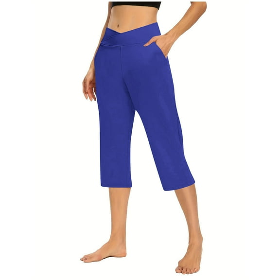 Plus Size Yoga Pants for Women,High Waisted Capris with Pockets,Stretch Fit Quick Dry Athletic Trouser