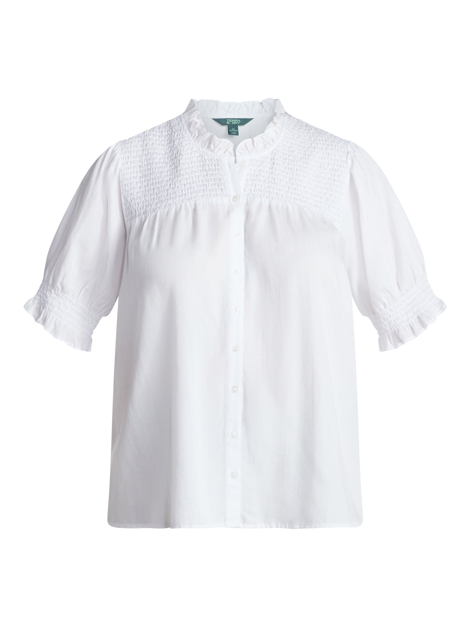 Terra & Sky Women's Plus Size Smock Yoke Top with Elbow Sleeves, Sizes 0X-5X