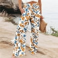 thumbnail image 3 of Linen Pants Womens Elastic High Palazzo Trouser Straight Wide Leg Long Pants Baggy Printed Casual Lightweight Fall Pant Plus Size Beach Lounge Wear Bottoms with Pockets Size S-XXL, 3 of 5