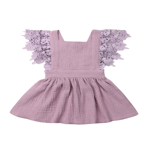Bébé Fille Été Robe Sans Manches Fusée Manches Dentelle Patchwork V Dos Sundress