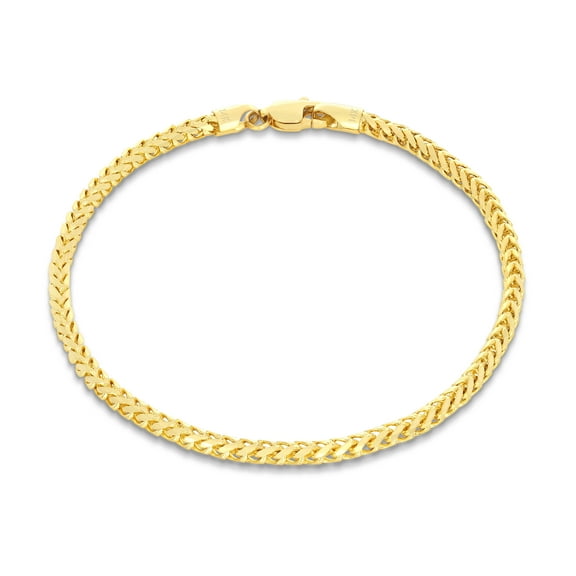 Nuragold 14k Real Yellow Gold Solid Franco Diamond Cut 2.5mm Spiga Wheat Chain Bracelet (7"-9") Italian Jewelry for Men & Women