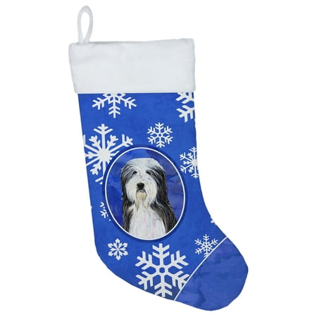Carolines Treasures SS4635-CS Bearded Collie Winter Snowflakes Christmas Stocking SS4635 Large multicolor