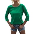 thumbnail image 2 of 3/4 Sleeve Women Round NeckSolid Casual Basic Tops T Shirt, 2 of 4