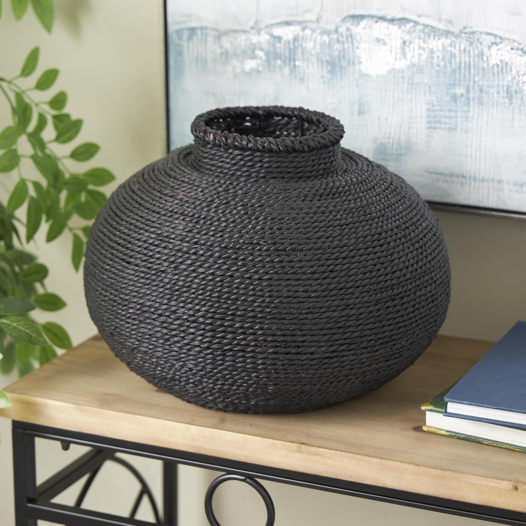 DecMode 11" Handmade Wrapped Pot Black Metal Vase