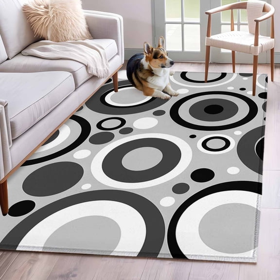 Black Grey Abstract Area Rugs 2.7'x5', Washable Small Throw Rugs for Kitchen Bedroom, Modern Geometric Polka Dot Indoor Outdoor Rug Non-Slip Low Pile Carpet Runner Reversible Floor Mats
